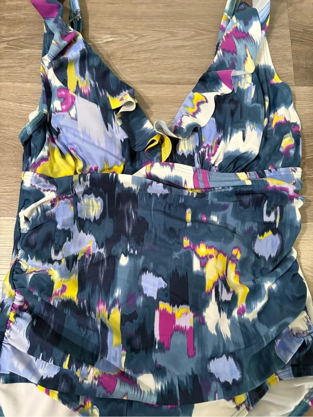 One-Piece Swimsuit in Navy Abstract Print. Tummy Control. - Picture 2 of 5